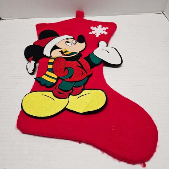 Disney Unlimited Mickey Mouse Winter Scarf Hat Red Felt Christmas Stocking Decor - Picture 2 of 5